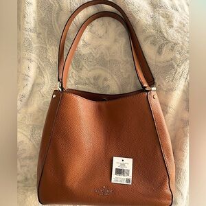 Kate Spade♠️Leila Triple Compartment Shoulder Bag. Brown pebbled leather/gold.